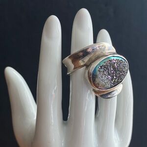 925 Sterling Silver Purple Sparkly Druzy Quartz ring; Size 10; EUC; Giftbox